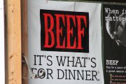 "Beef:  It's what's for dinner."  Sign posted outside a livestock barn at the Great Geauga County Fair, Ohio's oldest continuous county fair.  September 2013.