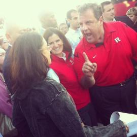 Governor Chris Christie shouts down a New Jersey teacher on the campaign trail in 2012