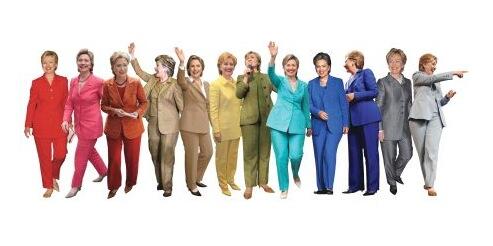 Hillary Clinton in various pants suits