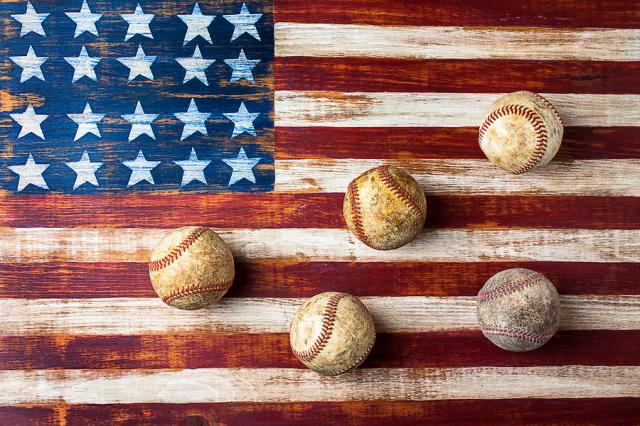 "Old Baseballs On Folk Art Flag" by Gary Gay.