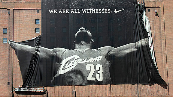 LeBron James Nike "We Are All Witnesses" billboard hanging from a building in Cleveland, Ohio